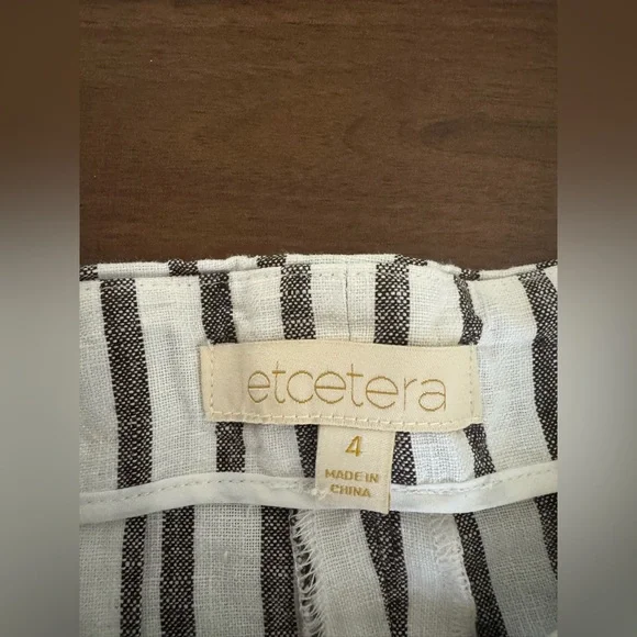 Etcetera Black and White Striped wide legged pants 100% linen size 4